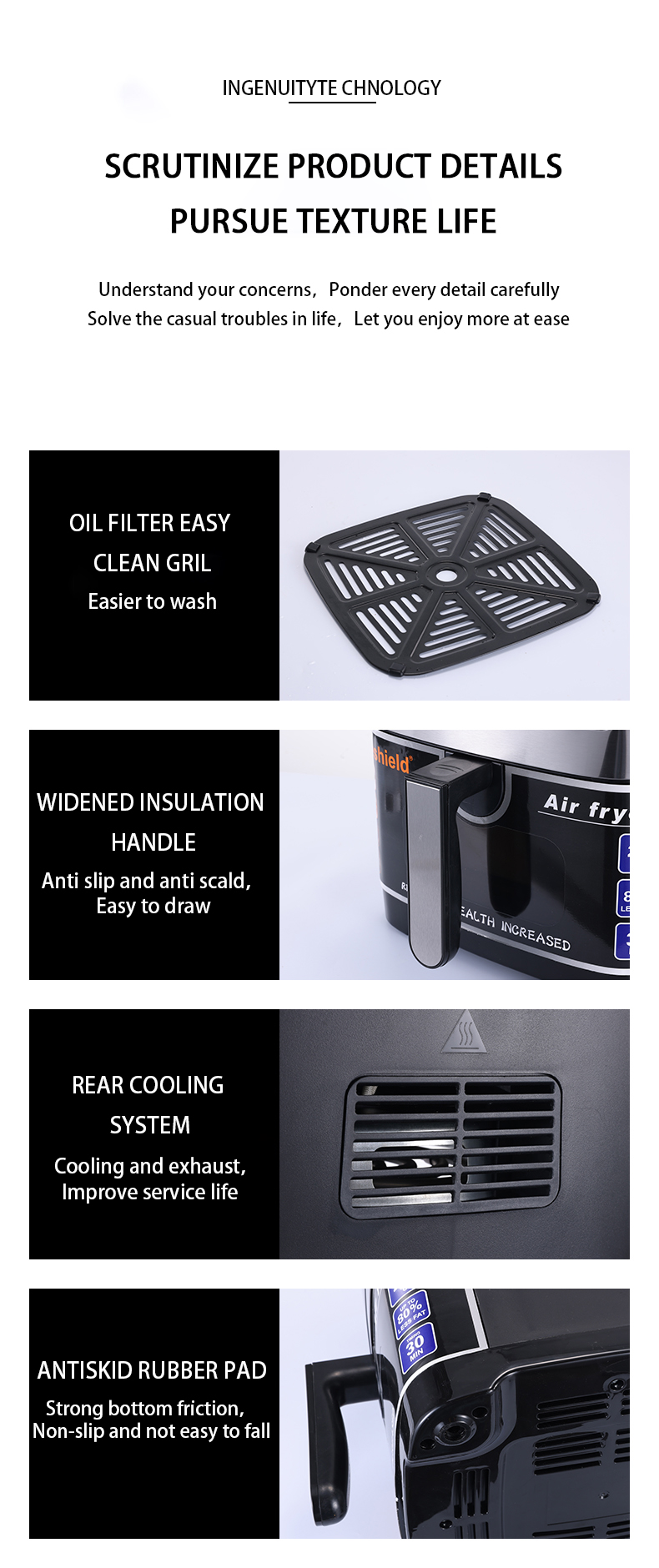 10.5L large capacity non stick power off protection, fully electric oven, air fryer with visible window